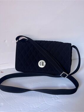 Vera Bradley Black Quilted Crossbody with Silver Turn-Lock new